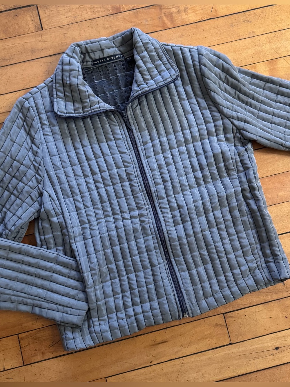 Robert Krugman silver Metallic Jacket space Y2K 2000s 90s ribbed collared zip